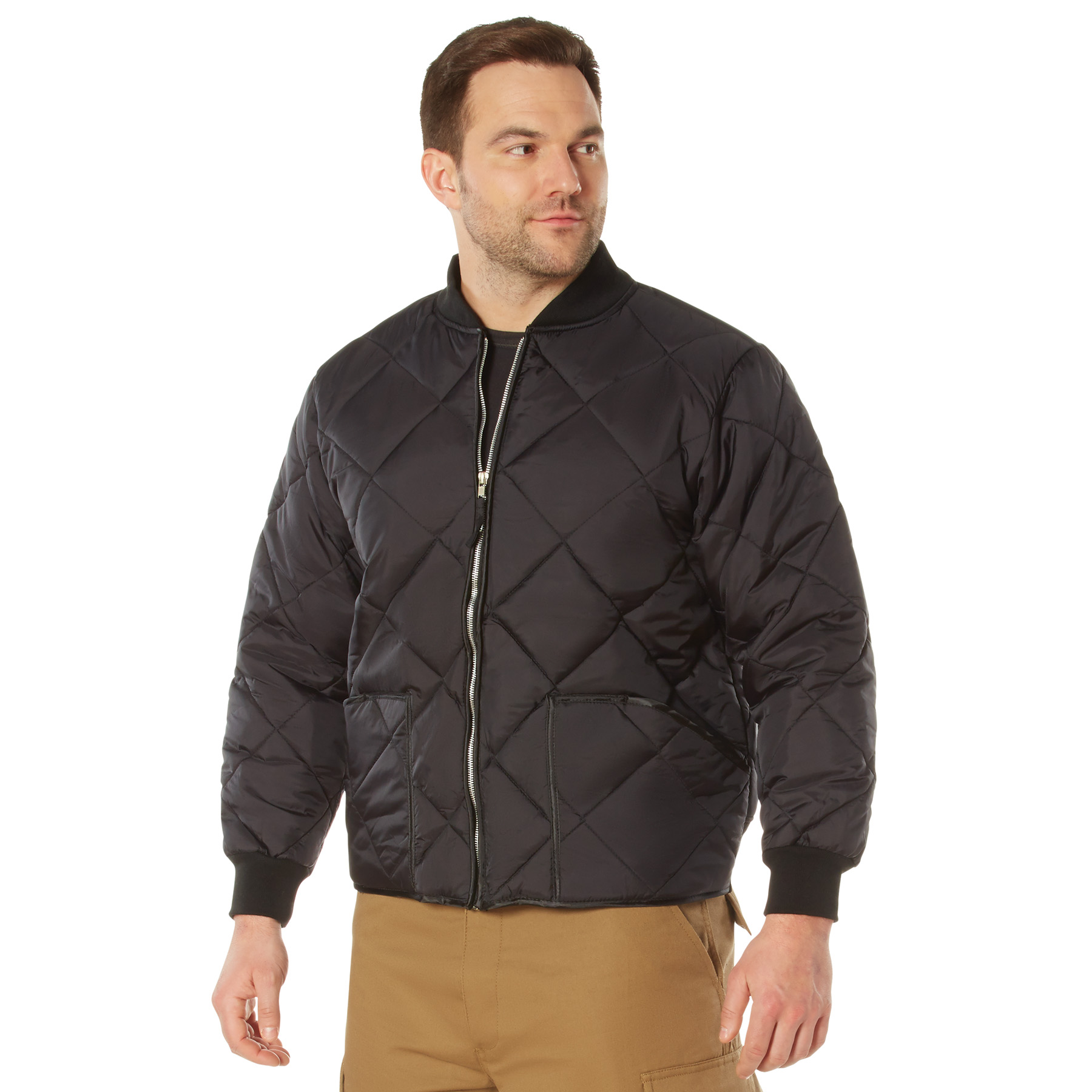Rothco Diamond Quilted Nylon Flight Jacket - Black, Large