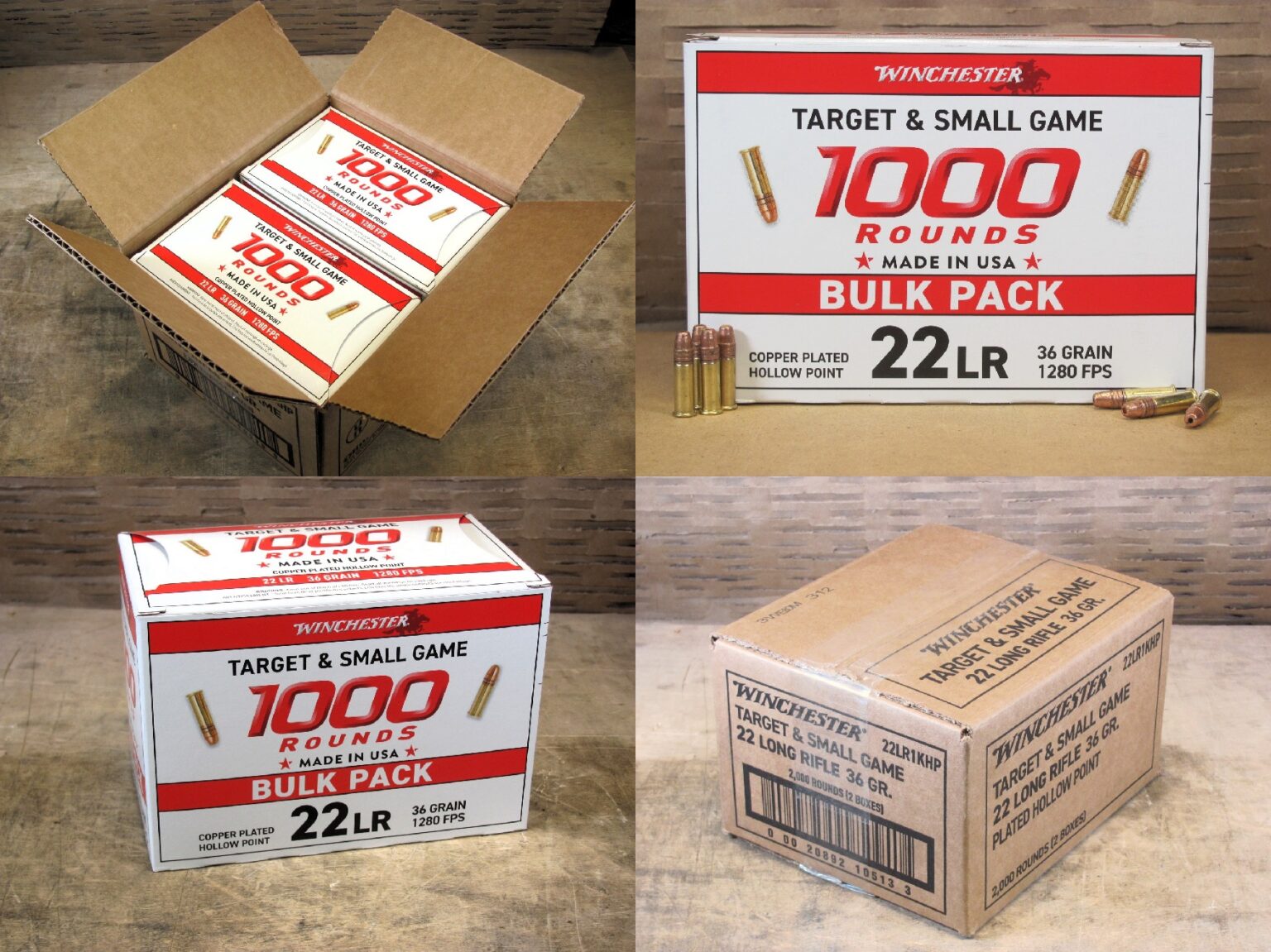 2000 Round Case – 22 LR 36 Grain Copper Plated Hollow Point Winchester Target and Small Game Ammo – 22LR1KHP