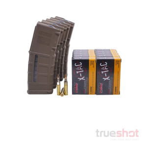 BUNDLE DEAL: 5 Tan 30 Round Magpul M3 Window AR-15 Magazines and 200 Rounds of Ammo - Retail / PMC 5.56 55 Grain