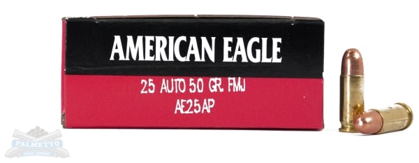 American Eagle Handgun Ammunition .25 ACP 50 gr FMJ 760 fps 50/rd - Flat Rate Shipping Under 30lbs! - No Credit Card Fees