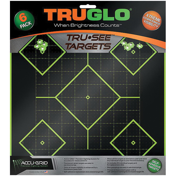 TruGlo Tru See 12" x 12" Splatter 5-Diamond Self-Adhesive Silhouette Target, Fluorescent Green/Black, 6/pack - TG14A6