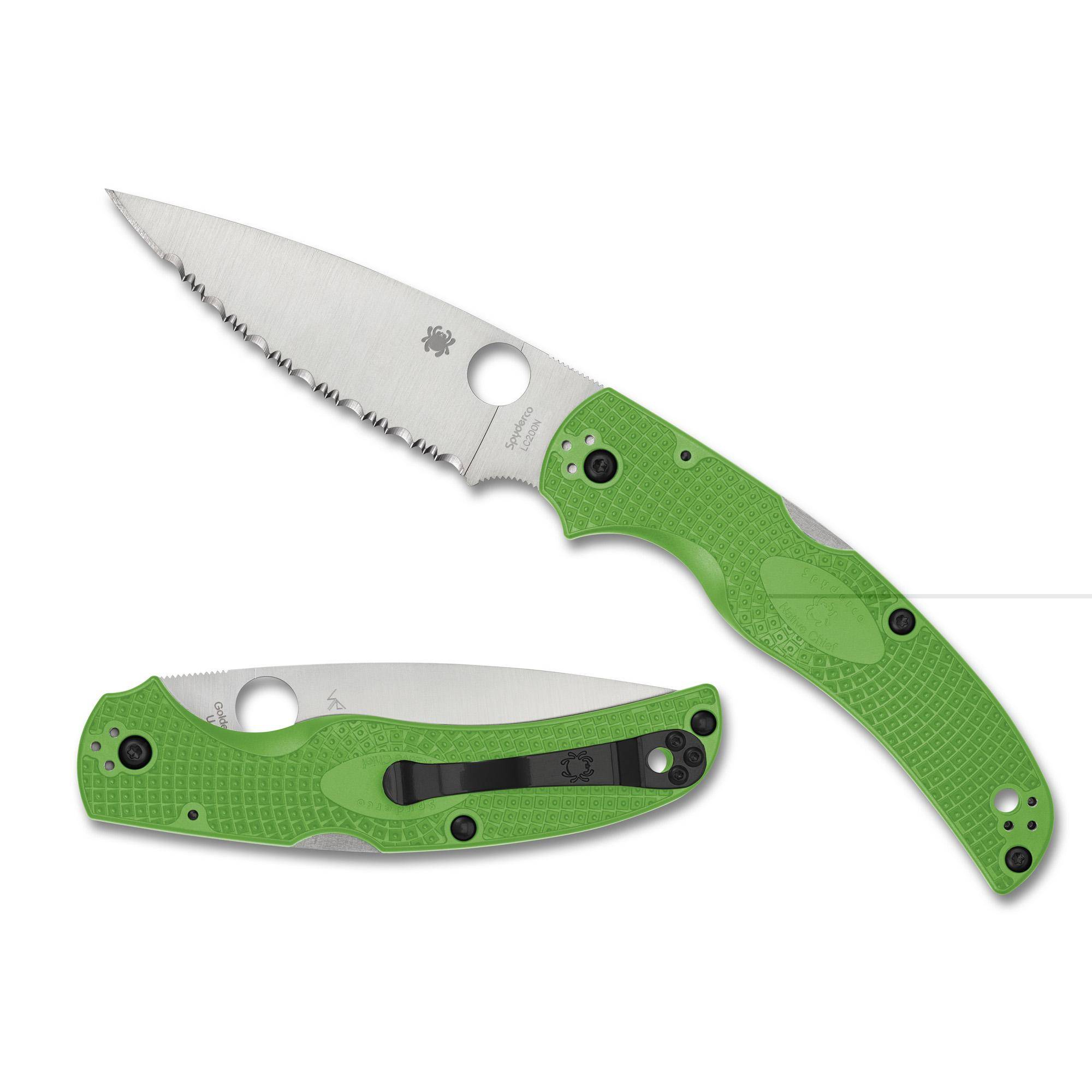 Spyderco Native Chief Lightweight Salt - LC200N Steel  Green FRN Handle  Serrated Edge