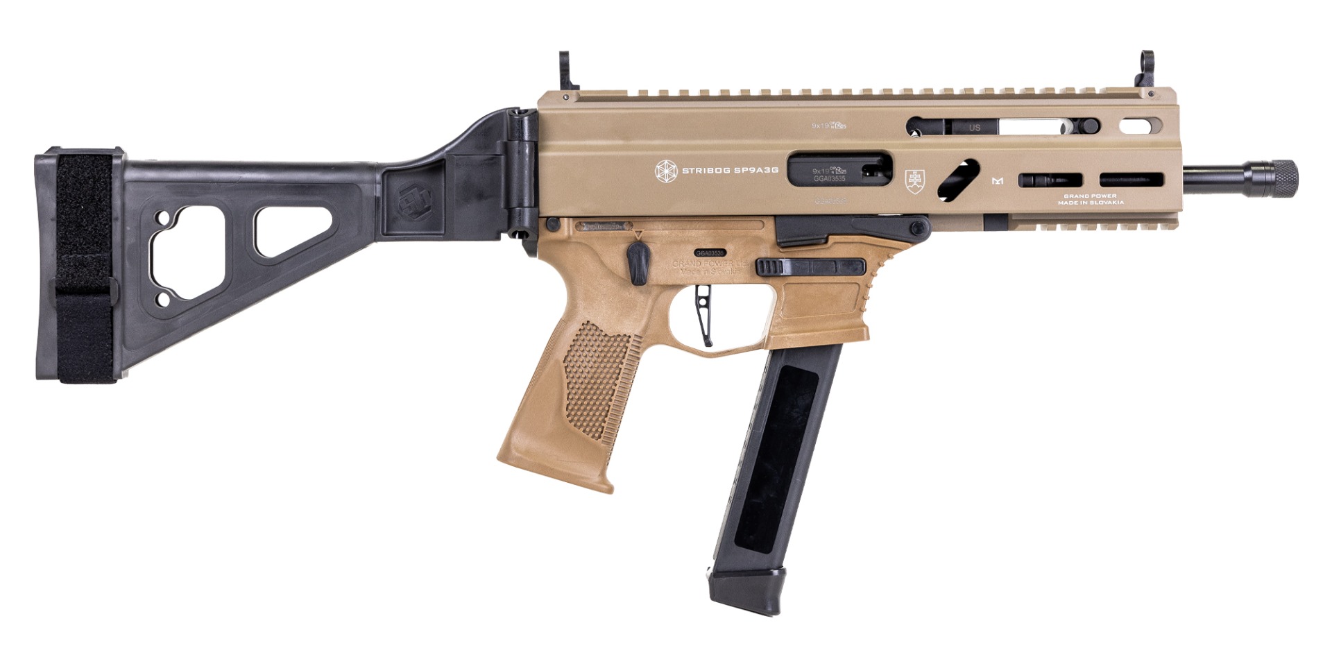 Grand Power Stribog SP9A3S 9mm 8" 30rds Semi-Auto Pistol, FDE