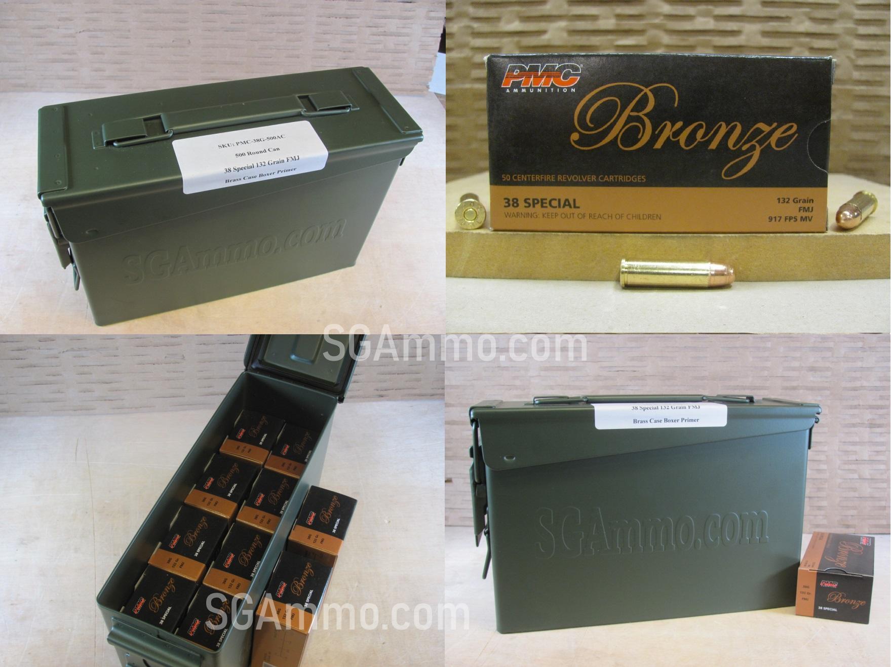 500 Round Can – 38 Special 132 Grain FMJ PMC Ammo – 38G – Packed in M19A1 Canister