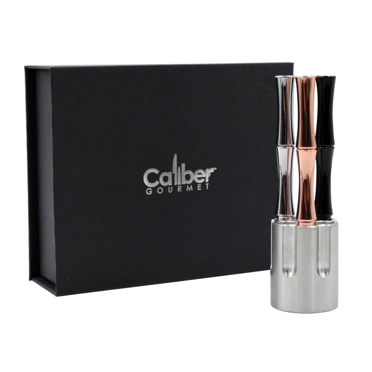 Caliber Gourmet 3-Piece Pen/Revolver Cylinder Gift Set, Black/Silver/Rose Gold