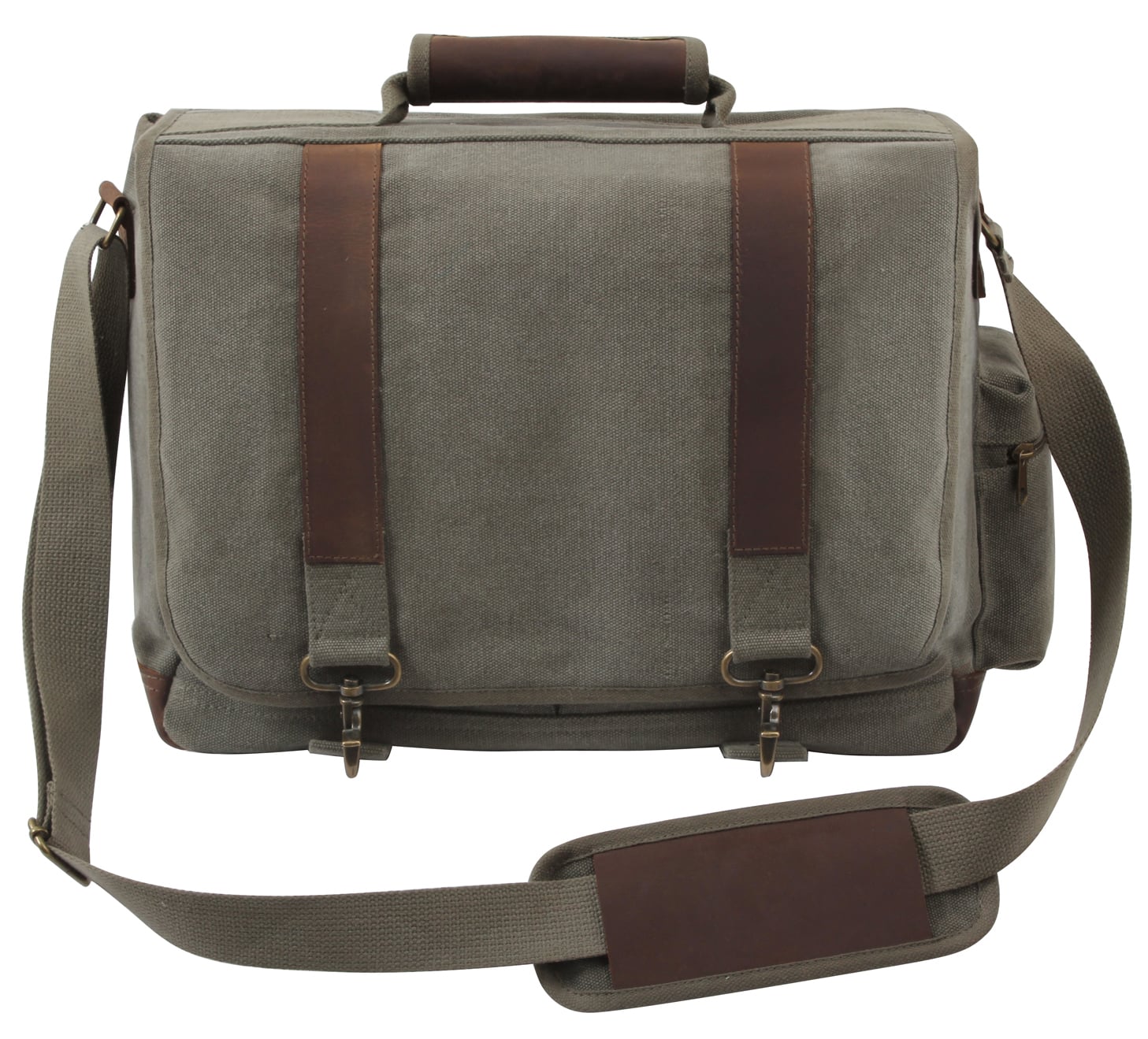 Rothco Vintage Canvas Pathfinder Laptop Bag With Leather Accents - Olive Drab