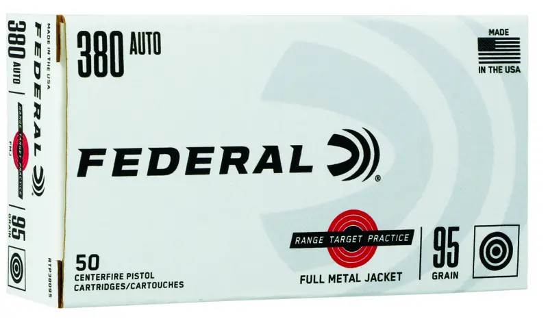 Federal RTP38095 Range Target 380ACP 95gr Full Metal Jacket 50 Per Box/20 Case