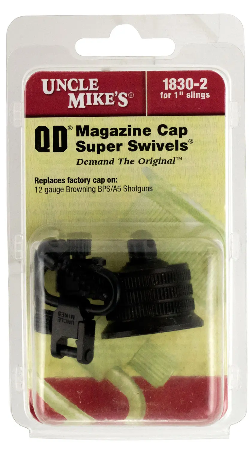 Uncle Mike's 18302 Mag Cap Swivel Set made of Steel with Blued Finish, 1" Loop Size Quick Detach Style for 12 Gauge Browning BPS, A5 Includes Two Super Swivels