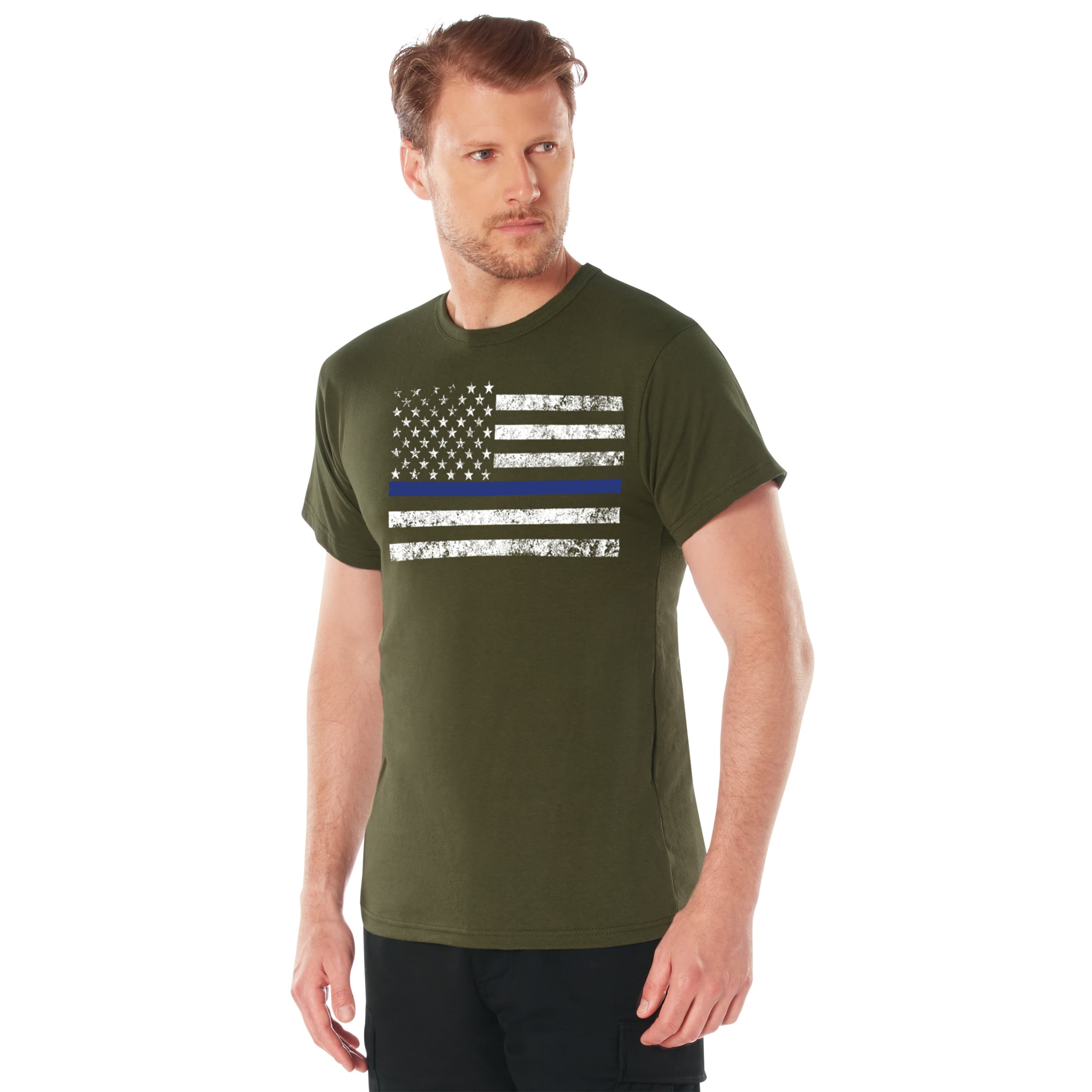 Rothco Thin Blue Line T-Shirt - Olive Drab, Medium