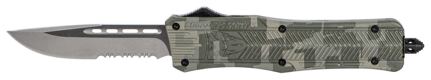 CobraTec Knives Medium CTK-1 Drop Point OTF Knife, 3", Serrated Edge, Army Digital Camouflage - MADCCTK1MDS