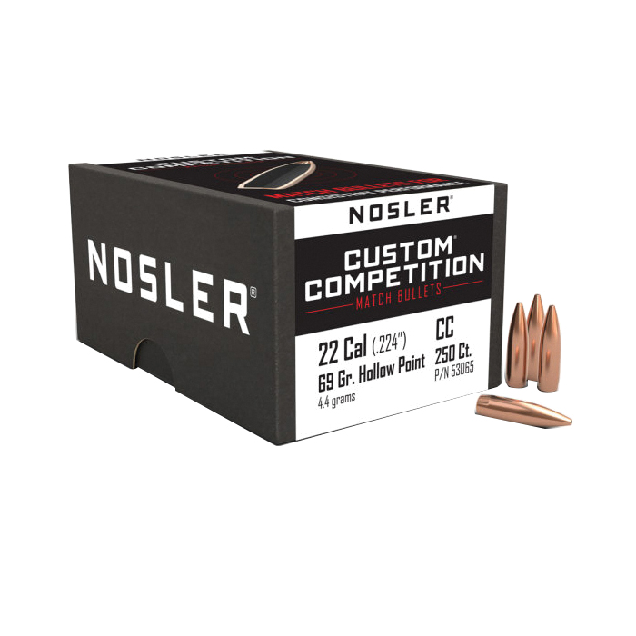 Nosler Custom Competition .22 Cal JHPBT Rifle Bullet, 69 gr 0.224" 250rds