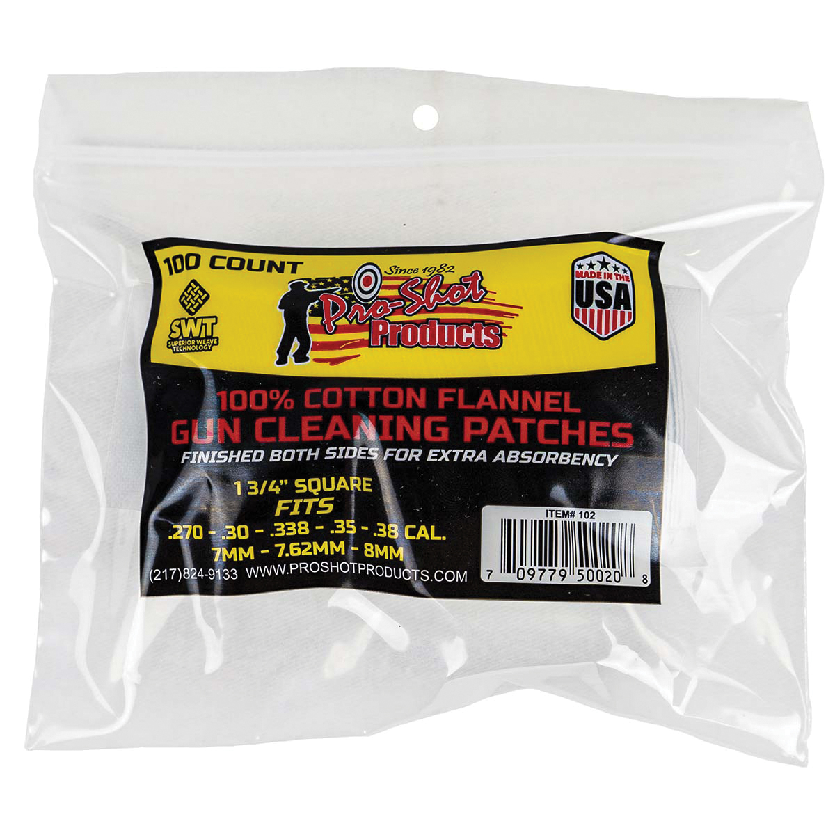 ProShot .270 Cal/.38 Caliber 1.75" x 1.75" Square Cleaning Patch