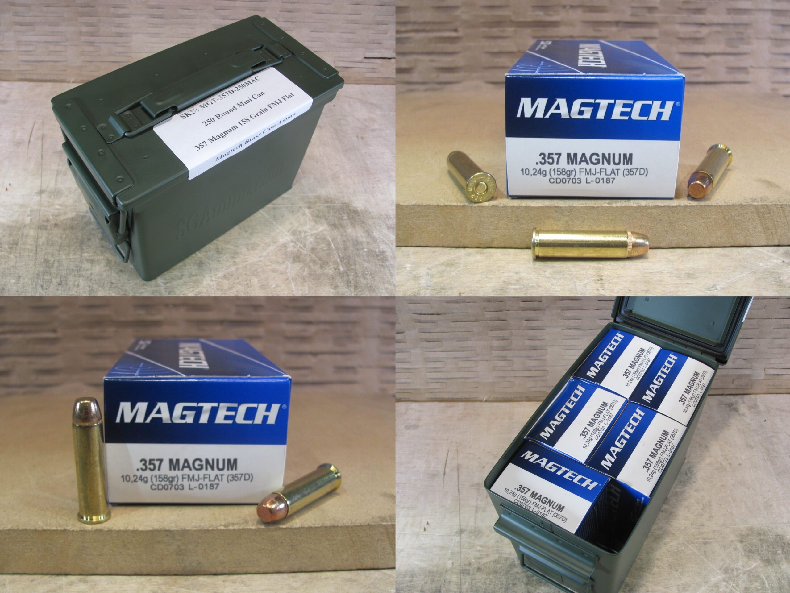 250 Round Can – 357 Magnum 158 Grain FMJ Flat Point Ammo by Magtech – 357D – Packed in Mini Ammo Canister