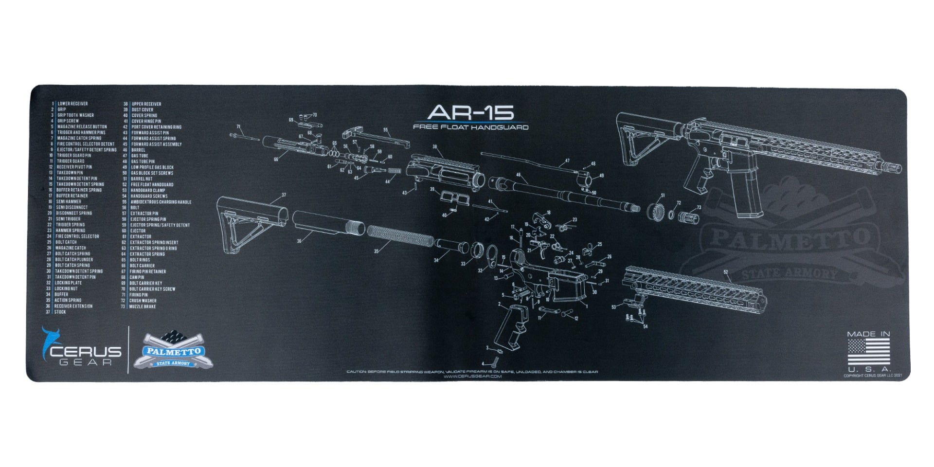 PSA Custom 12"x36" AR15 Rifle Cleaning Mat, Charcoal/Blue - AR15Mat12x36