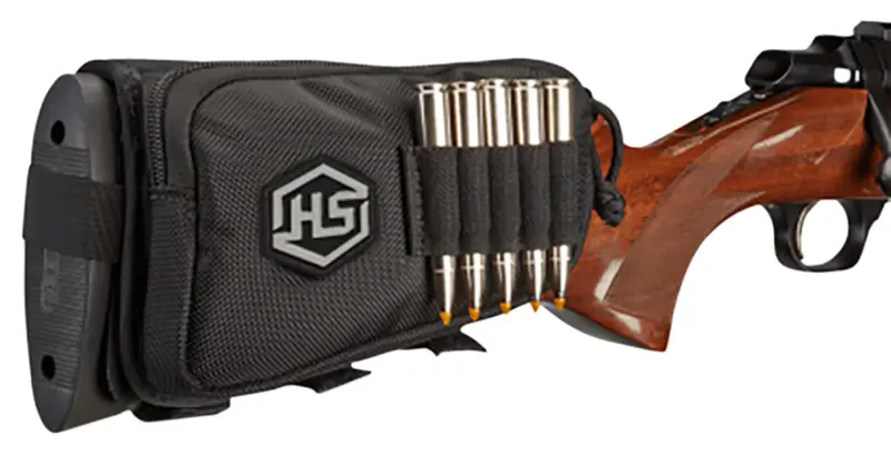 Hunters Specialties 01620 Buttstock Shell Holder W/Pouch Holds 5 Cartridges Black Polyester
