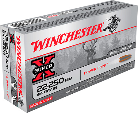 Winchester Super-X Rifle Ammo 22-250 Rem 64 gr. Power Point 20 rd. - No Credit Card Fees - Low, flat rate shipping