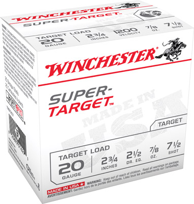 Winchester Ammunition Super Target 2.75" 20 Gauge Ammo 7-1/2, 25/box - TRGT207