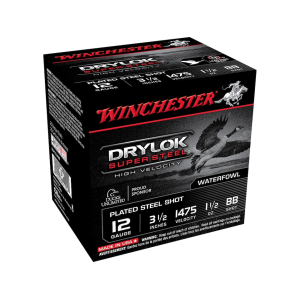 Winchester Drylok Super Steel High Velocity Waterfowl 12 Gauge Ammo 3-1/2" BB Copper Plated Steel Shot 1-1/2 oz Box of 25