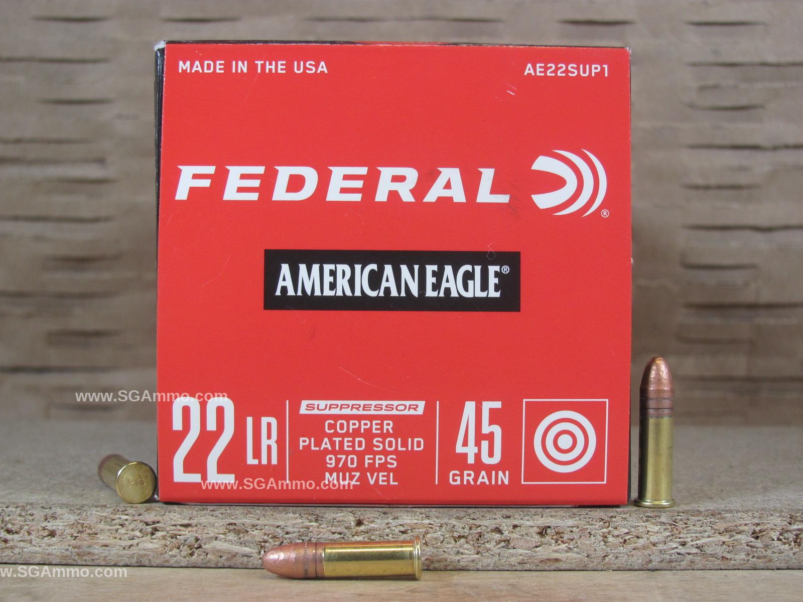 5000 Round Case – 22 Long Rifle 45 Grain Copper Plated Subsonic Federal American Eagle Suppressor Ammo – AE22SUP1