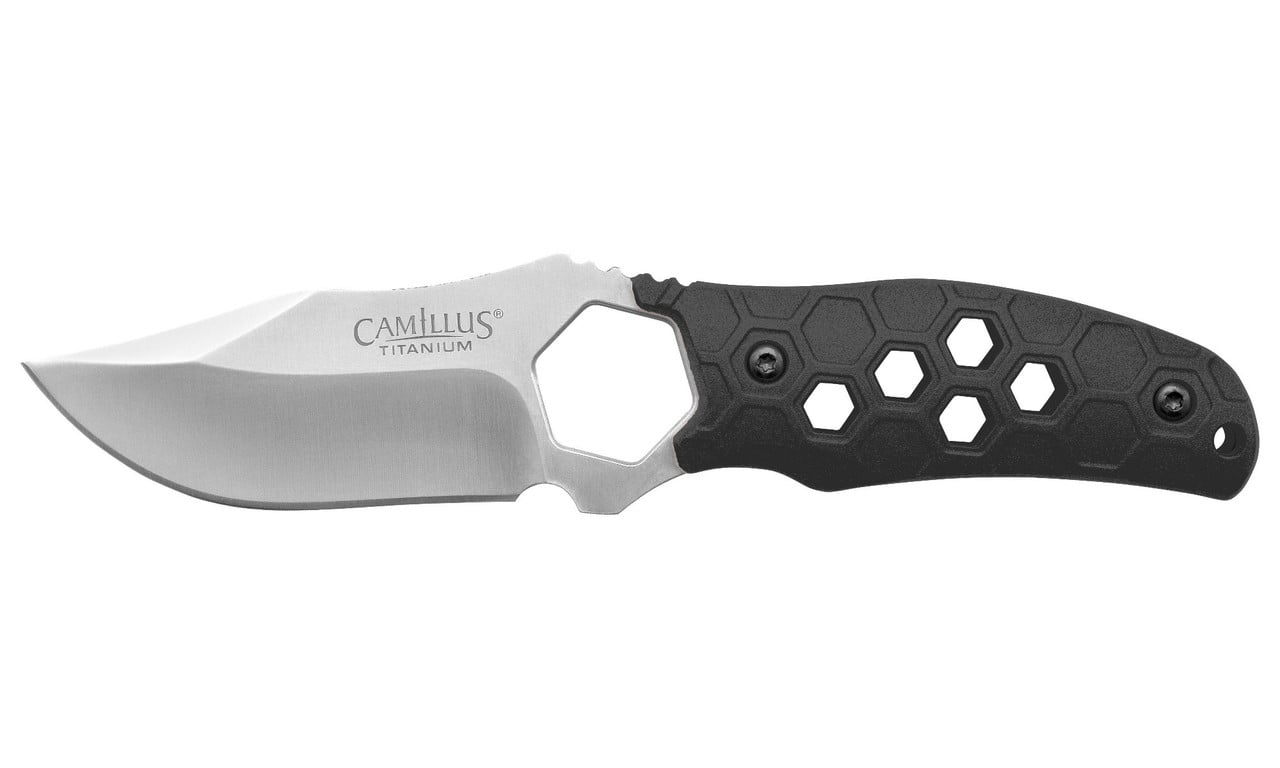 Camillus Comb Fixed Blade Clip Point Knife, Black - CAM-19489