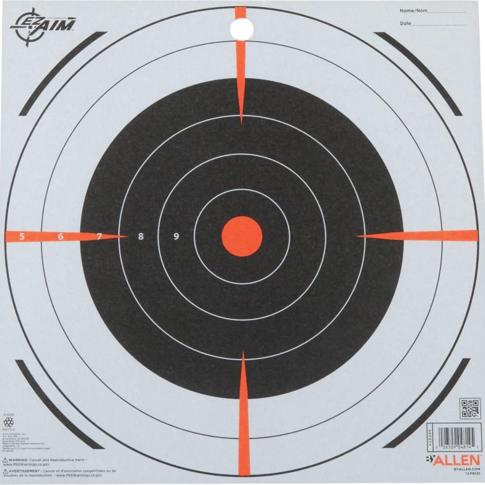 EZ Aim Bullseye Target, Black/White, 12 Pack - Bullseye Shooting Practice Targets - 15334