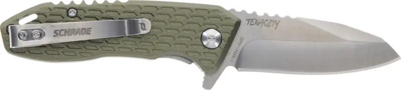Schrade 1159317 Tenacity Folding Modified Drop Point Part Serrated Satin AUS-10A SS Blade, Green Aluminum Handle