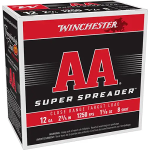 Winchester AA Spreader, 12 Gauge 2.75, 1-1/8 oz #8 Shot, 1250 fps, 250rd Case