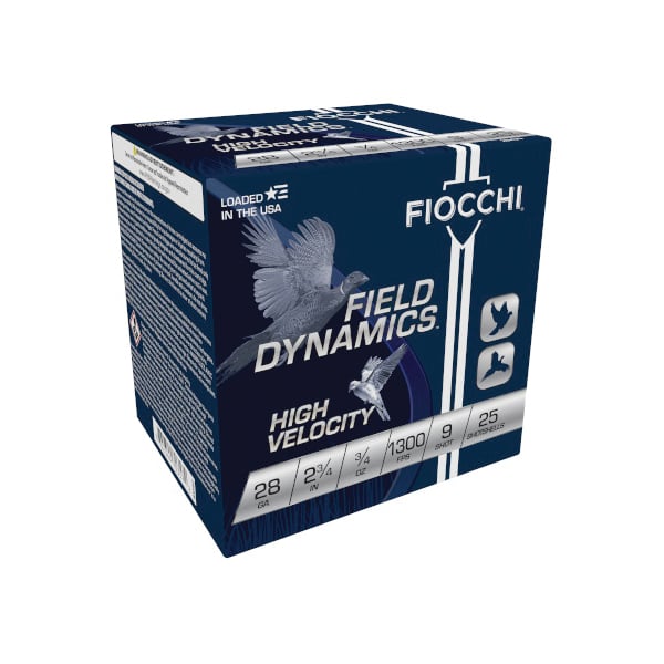 Fiocchi 28HV9 Field Dynamics High Velocity 28Gauge 2.75″ 3/4oz 9Shot 25 Per Box/10 Case - No Credit Card Fees - Low, flat rate shipping
