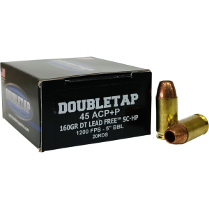 DoubleTap 45A160XM .45 ACP 160gr Lead Free Solid Copper Hollow Point 20-Round Brass Case