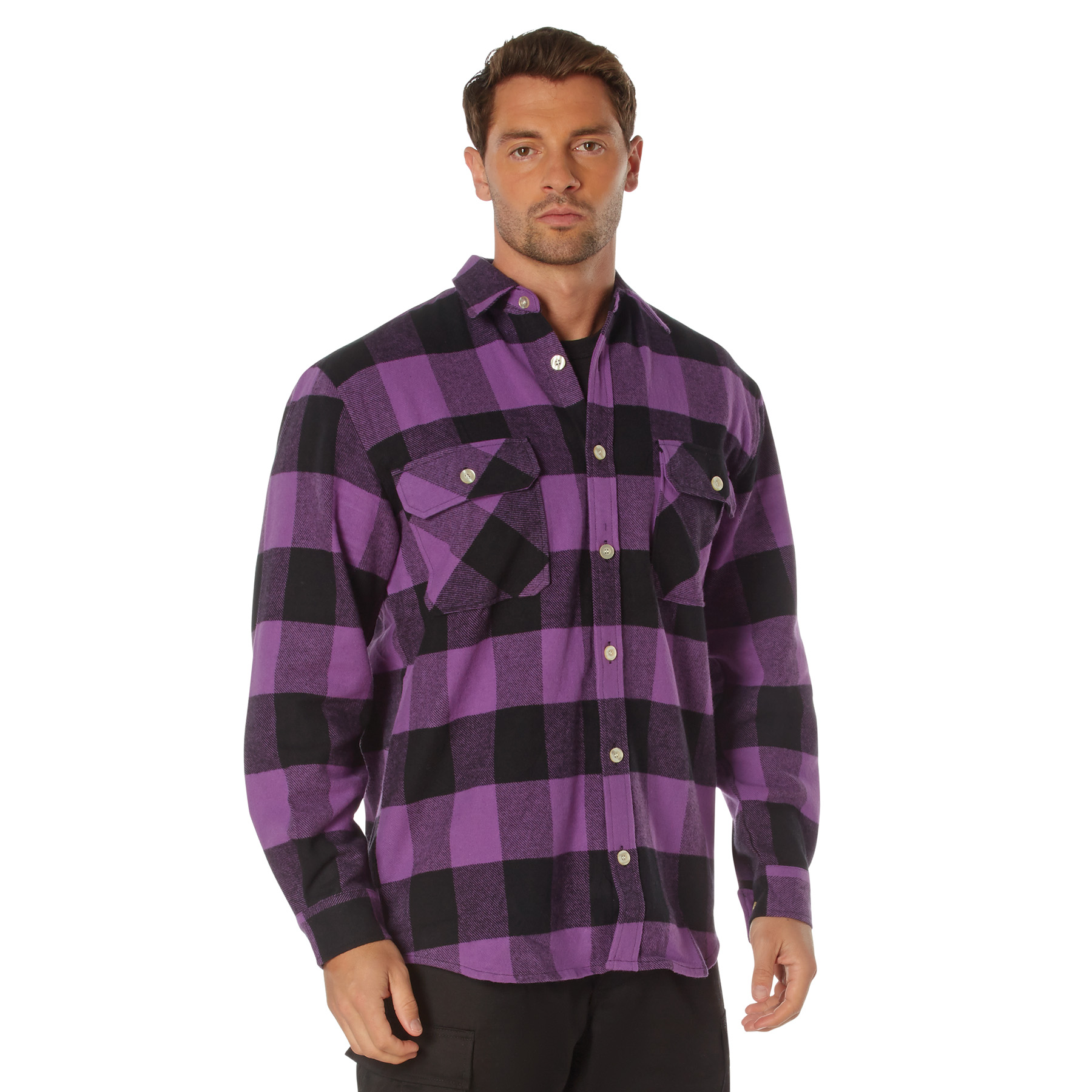 Rothco Extra Heavyweight Buffalo Plaid Flannel Shirt - Purple Plaid, Large