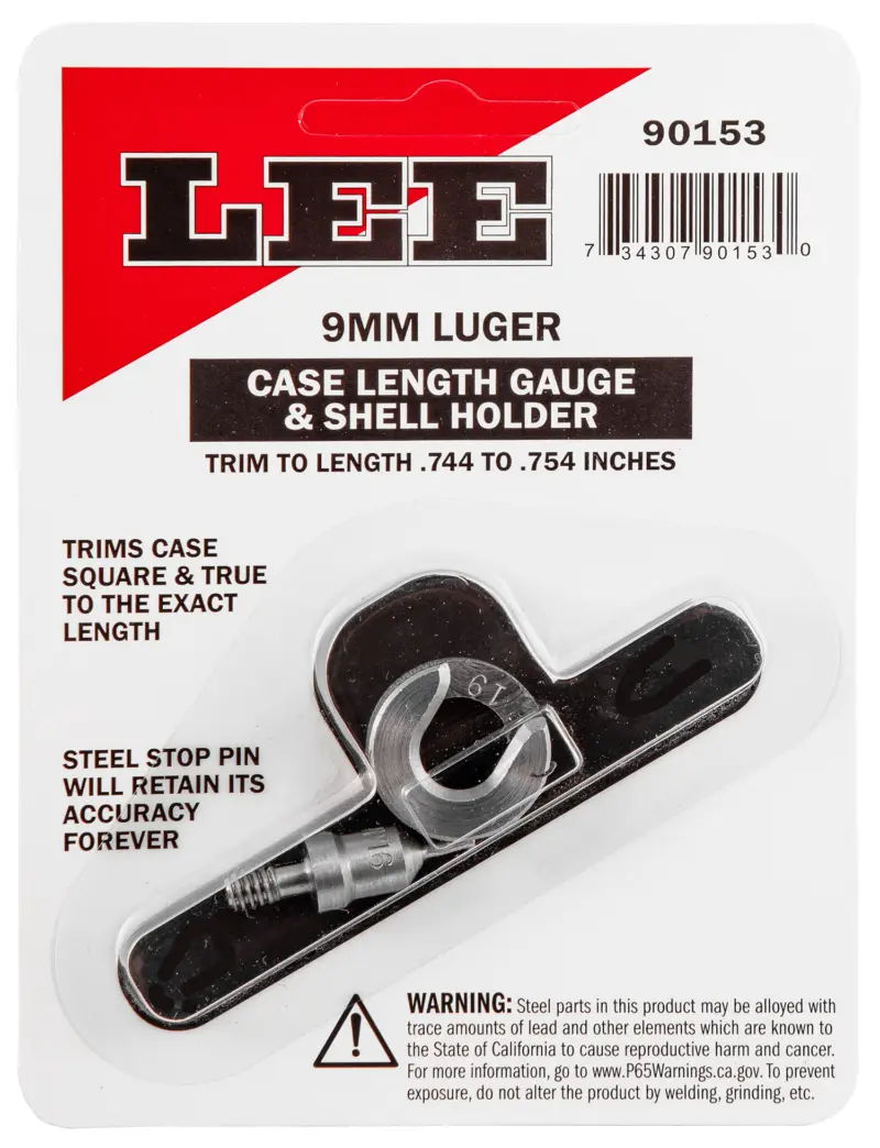 Lee Precision 90153 Case Length Gauge 9mm Luger Steel Works With Cutter/Lock Stud Includes Shell Holder