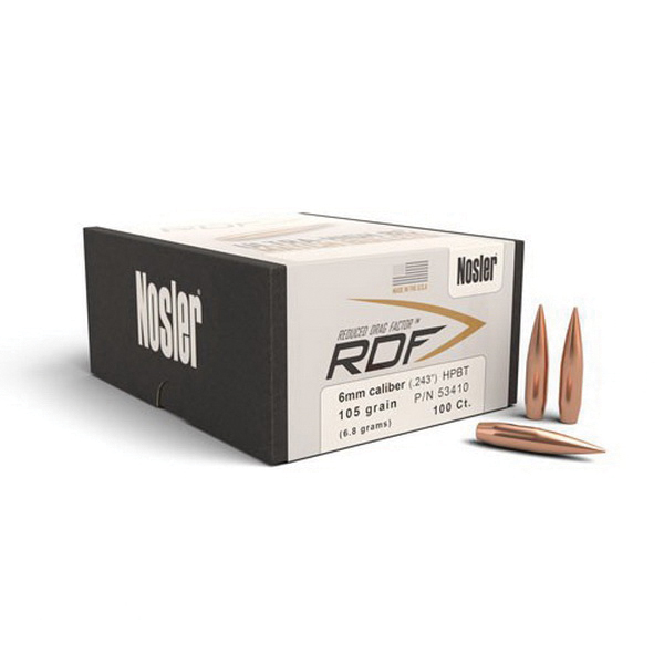 Nosler RDF 6mm 105 gr HPBT Rifle Bullet, 100/box - 53410