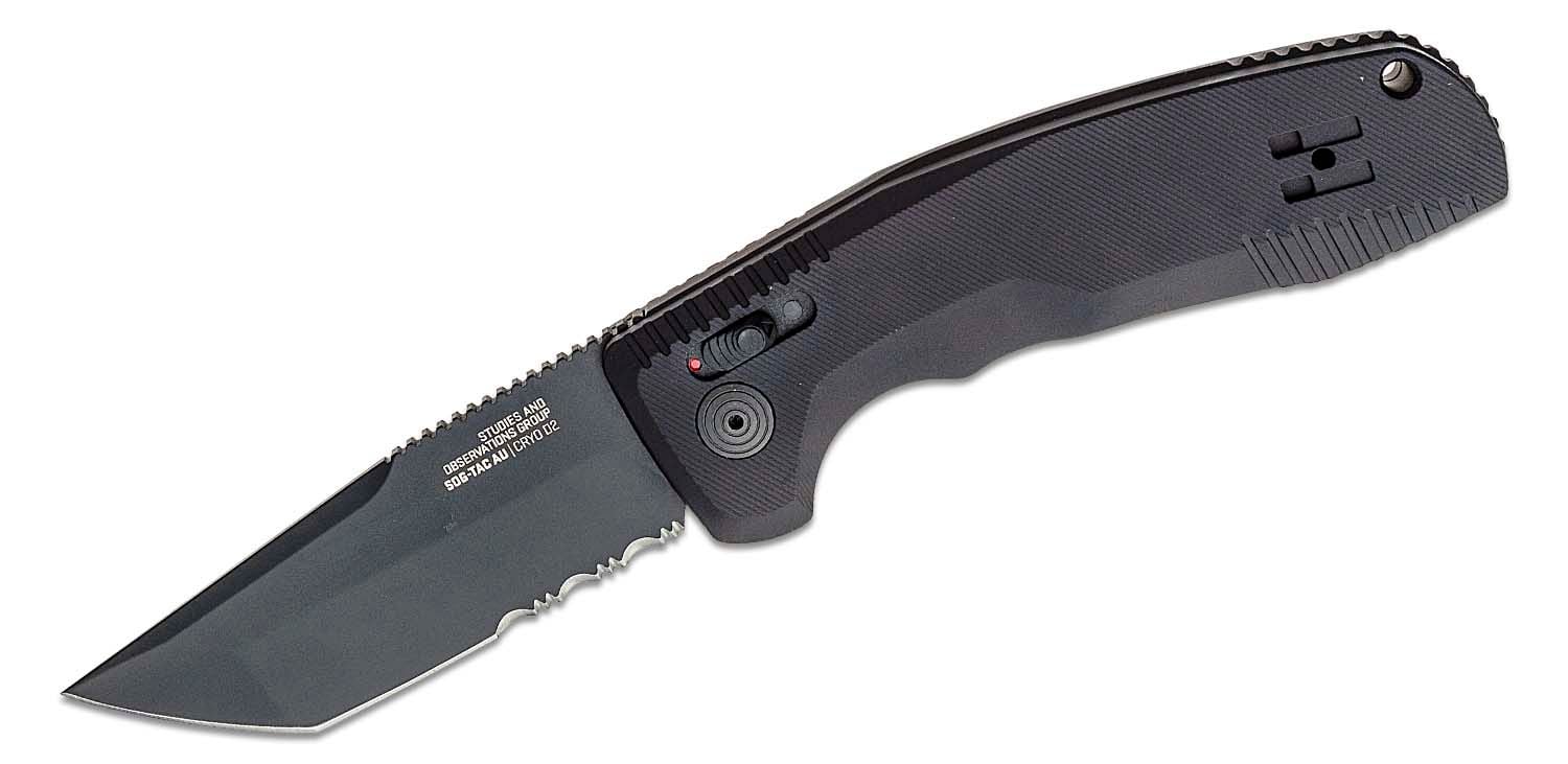 SOG Knives SOG-TAC AU Partially Serrated Folding Knife Tanto, Black - SOG15-38-04-57