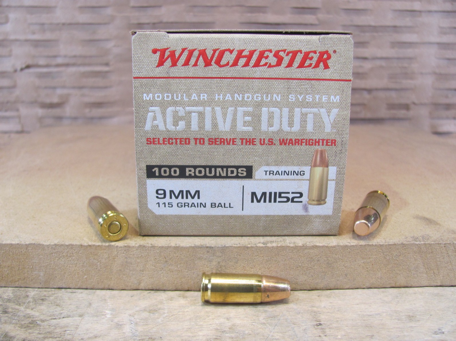 100 Round Box – 9mm Luger 115 Grain Flat Nose FMJ Ball Winchester M1152 Active Duty Ammo – WIN9MHSC