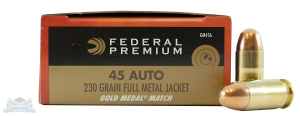Federal 45 Auto/ACP 230gr FMJ Gold Medal Match Ammunition 50rds - GM45A