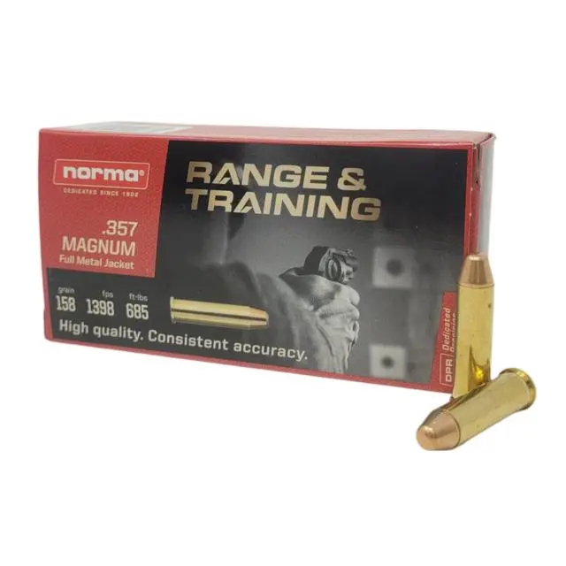 Norma Range Training Handgun Ammunition .357 Magnum 158gr FMJ 1296 fps 50/rd
