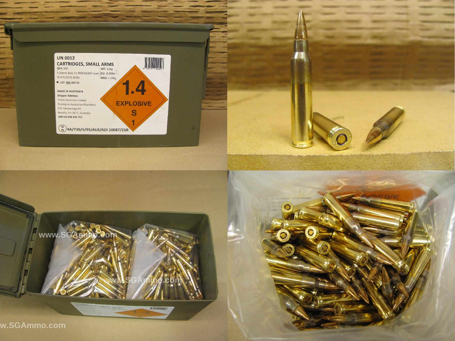 900 Round Can – 5.56mm 62 Grain FMJ SS109 ADI Mfg F1 Ball Ammo Loose Pack in M2A1 Canister – SP21114