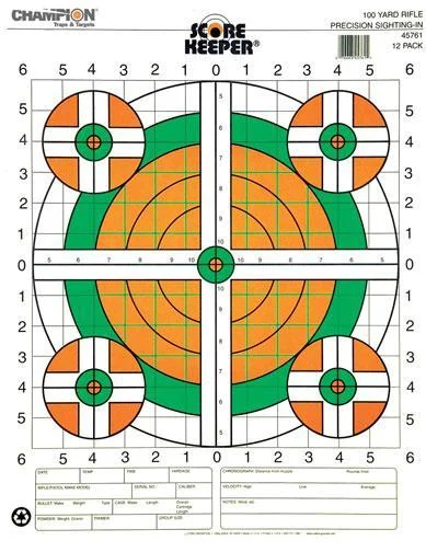 Champion Scorekeeper Targets Fluorescent Orange Green Bull - 100 yd. Rifle Sight-In 100/Pack