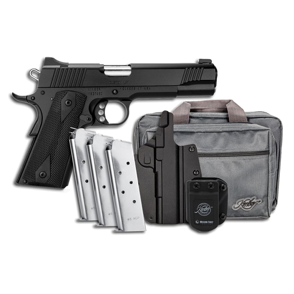 Kimber Mfg.,inc 3700812 Custom LW Club Bundle 45ACP 7+1 5″ Front Serrations Stainless Slide KimPro Black F/S Rubber Grip - No Credit Card Fees - Low, flat rate shipping