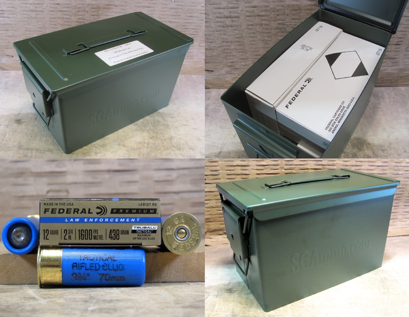 200 Round Can – 12 Gauge Federal Rifled TruBall Slug Tactical Shotgun Ammo – LEB127RS – Packed in PA108 SAW Canister