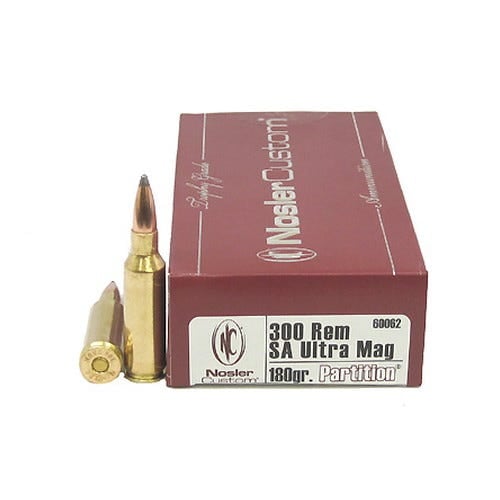 Nosler Trophy Grade 300 SAUM 180 grain Partition Rifle Ammo, 20/Box - 60062