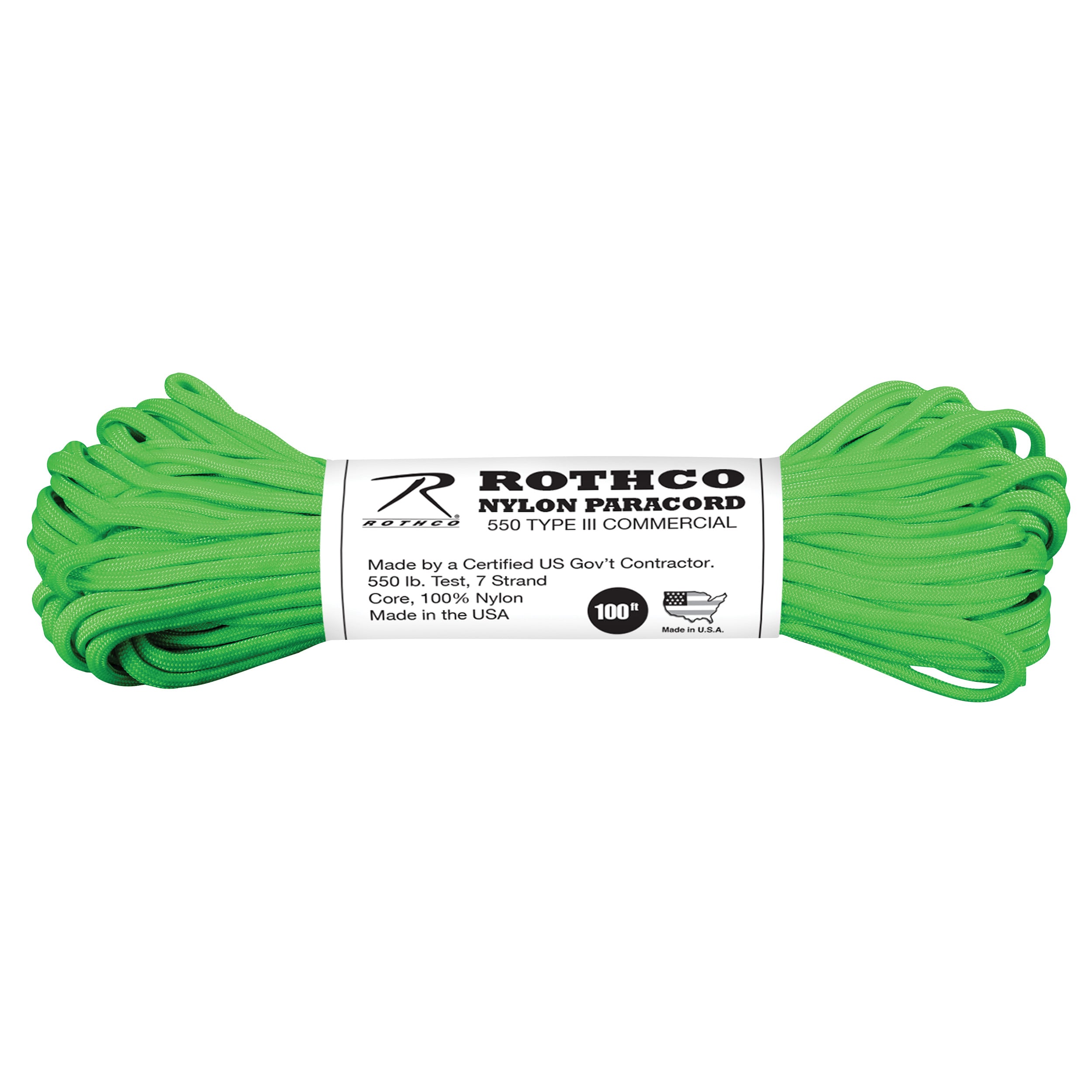 Rothco Nylon Paracord Type III 550 Lb - Safety Green, 100