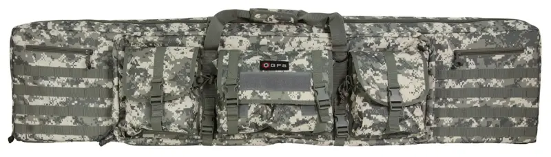 GPS Bags DRC55ACU Double Rifle Case A-TACS AU 600D Polyester w/ 2 Padded Pistol Sleeves MOLLE Webbing Lockable Zippers