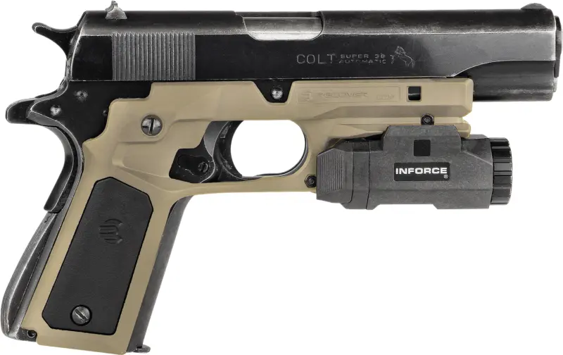 Recover Tactical CC3P0201 Frame Grip Tan Polymer Frame with Interchangeable Black Tan Panels for Standard Frame 1911