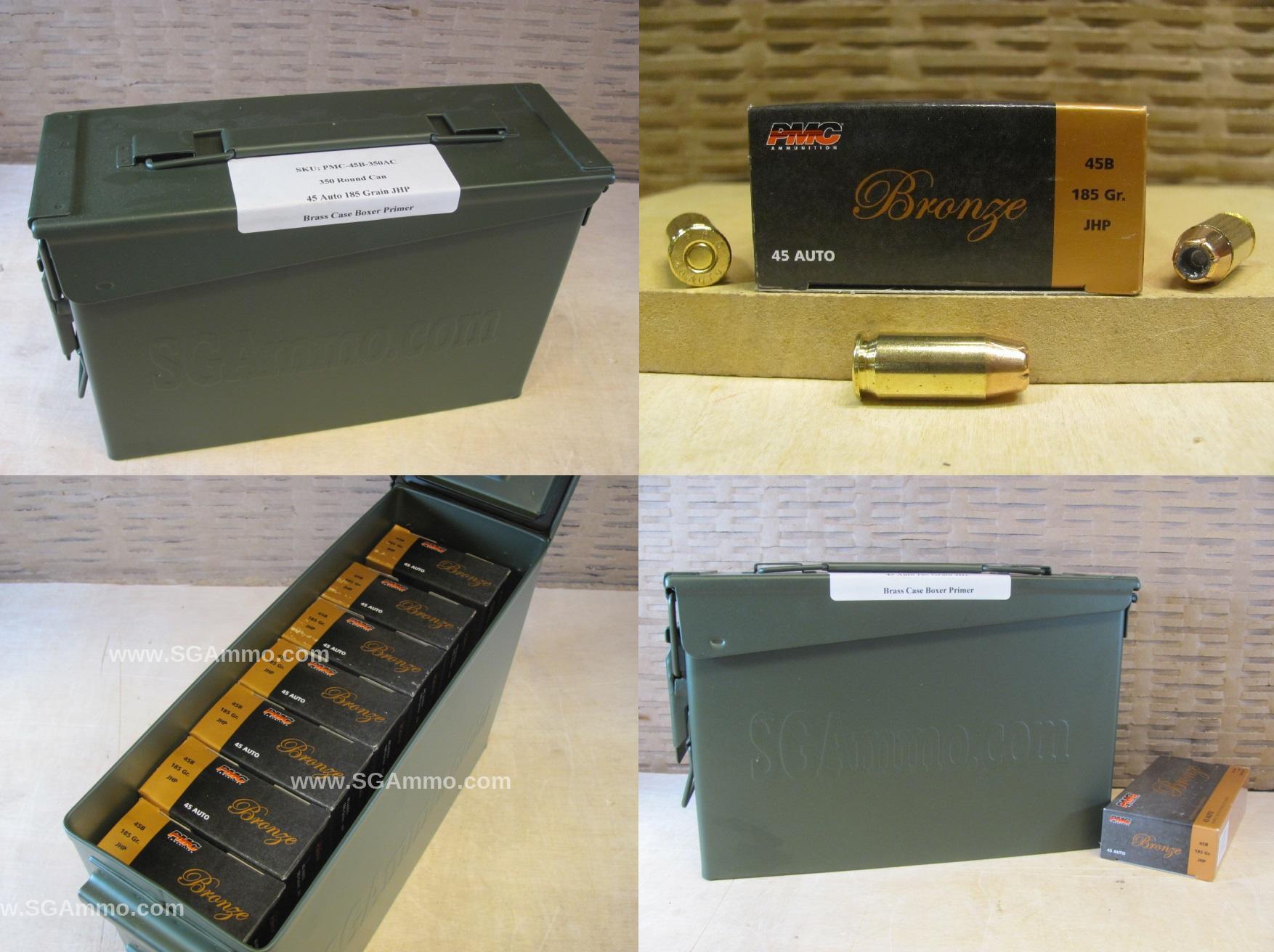 350 Round Can – 45 Auto / ACP PMC 185 Grain JHP Hollow Point Ammo – 45B – Packed in M19A1 Canister