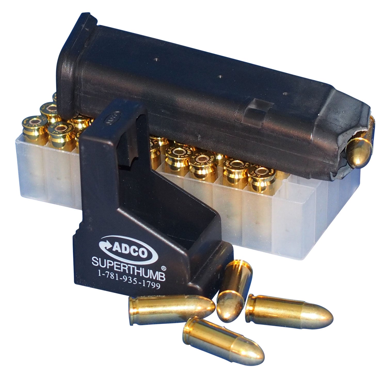 ADCO Super Thumb Double Stack 9mm/.40 S&W/.45 ACP Polymer Magazine Loader, Black - ST2