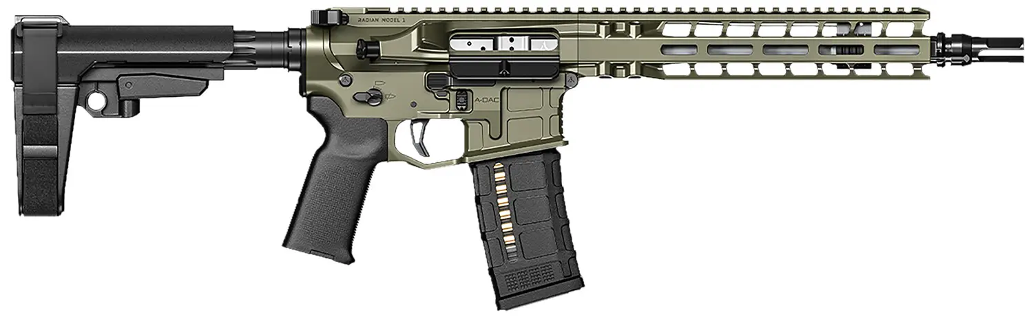 Radian Weapons R0515 Model 1 Pistol 223 Wylde 30+1 10.50", OD Green Billet Rec/M-Lok Handguard, Smooth Buffer Tube (No Brace), Magpul Grip, Ambi Controls, Dead Air QD Flash Hider, Adj. Triggers