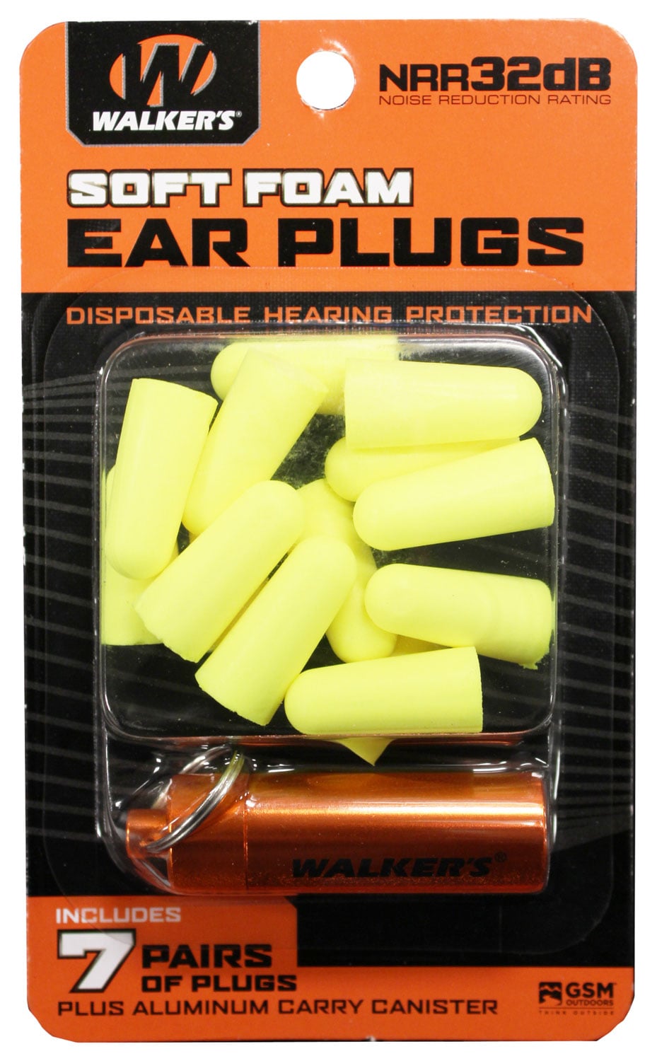 Walkers Game Ear 32 dB Inside the Ear Plug, Hi-Vis Yellow/Orange, 7 Pair - GWPPLGCANYL