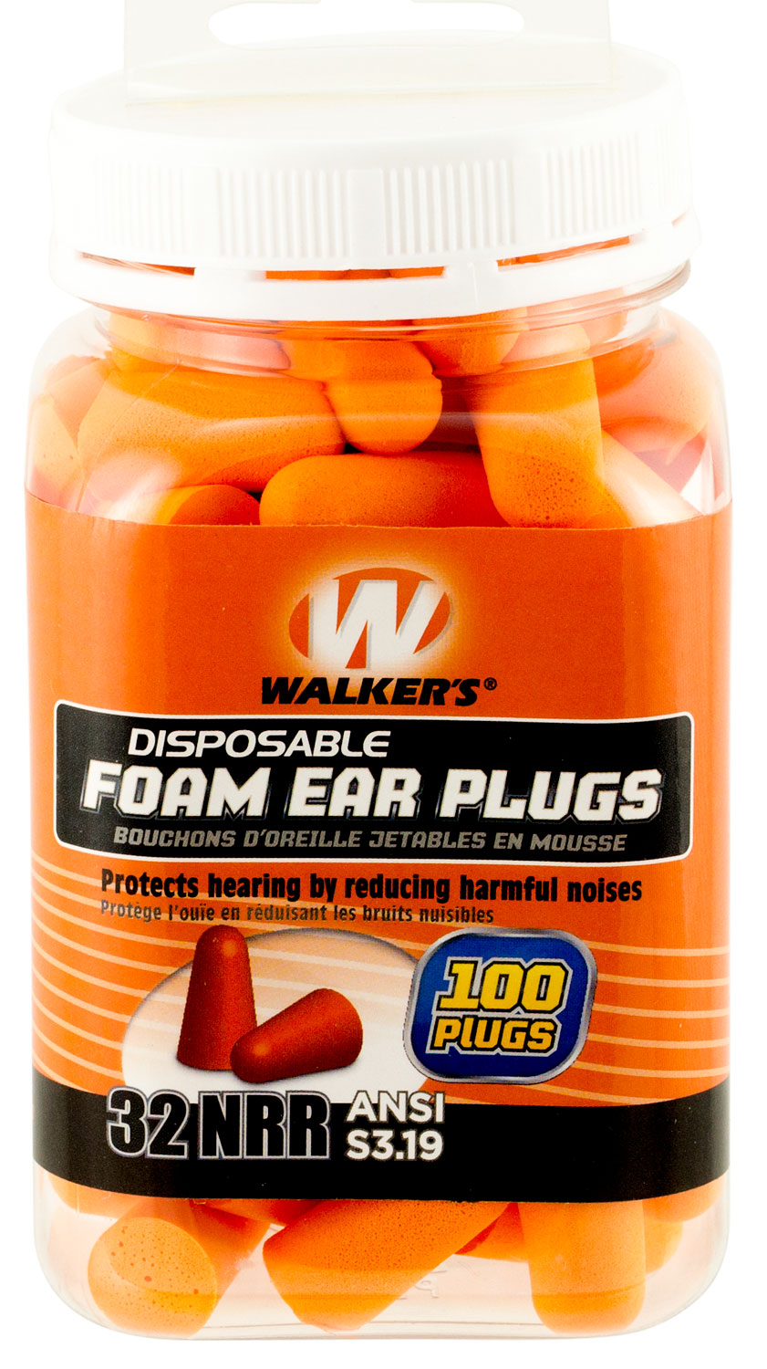 Walkers Game Ear 32 dB Disposable Inside the Ear Plug, Orange, 100/Jar - GWPFP50PK