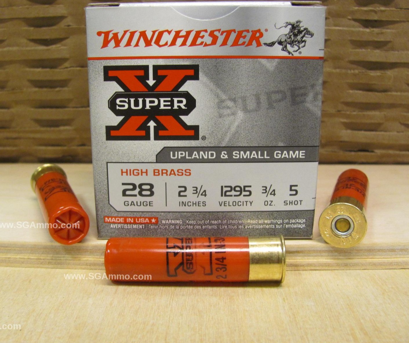 25 Round Box – 28 Gauge 2.75 Inch 3/4 Ounce Number 5 Shot Winchester Super X High Brass Ammo – X285